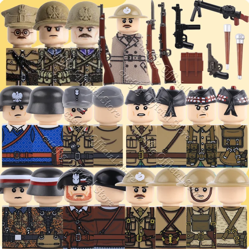 MOC Polnische Heersoldaten-Figuren Bausteine Erster Weltkrieg Britischer Militär-Infanterieoffizier Kavallerie Gewehrhelm Bausteine Jungen Spielzeug Geschenk – Detail 1