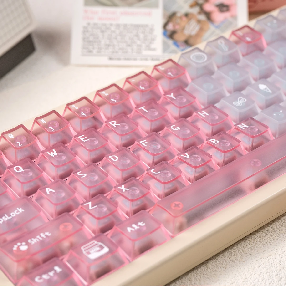 

Розовый/синий прозрачный тематический колпачок PC136key, персонализированный колпачок для клавиатуры, колпачок с вишневым профилем для механической клавиатуры, подарки