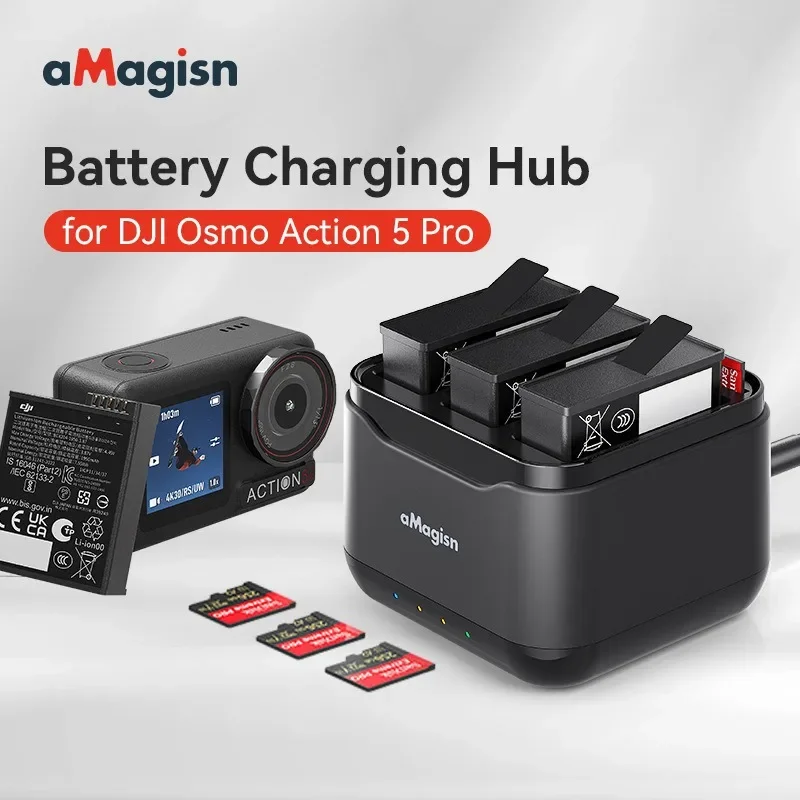 aMagisn para DJI Osmo Action5 Pro soporte de carga de batería cargador Triple accesorios