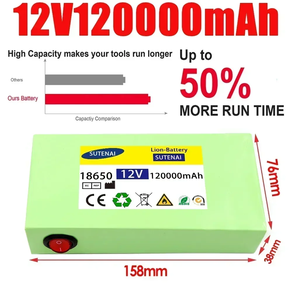 12v 120000mAh Portable Power Bank DC 12 6v 120ah with EU Plug 12 6v 1A Charger DC Bus Head Cable