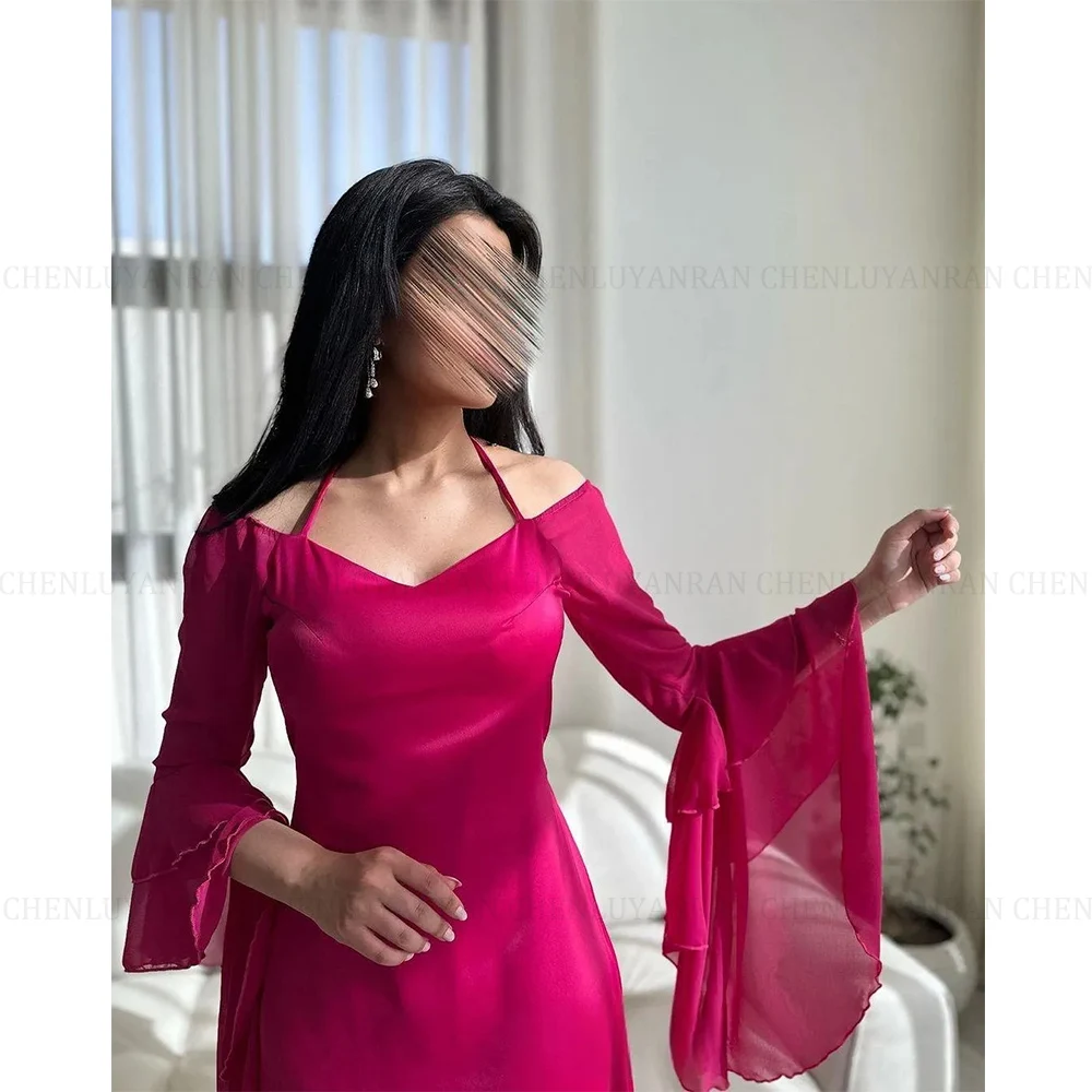 MOLISA Elegant Vintage Long Sleeve V-Neck Prom Dresses Chiffon Ankle-Length Party Dresses Formal Occasion Dresses فساتين الحفلات