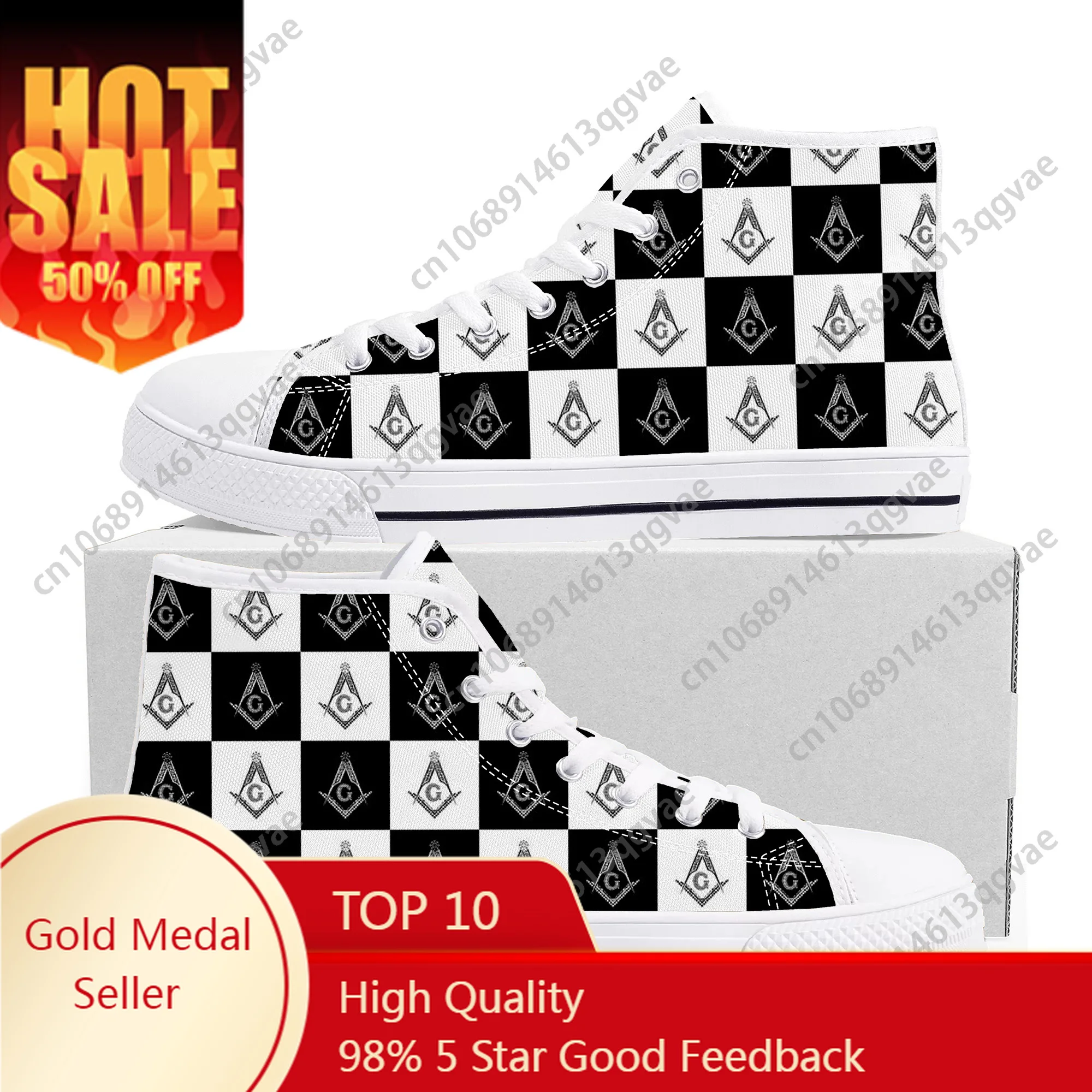 

Masonic Mason Freemason Pattern High Top High Quality Sneakers Mens Womens Teenager Canvas Sneaker Custom Made Couple Shoes