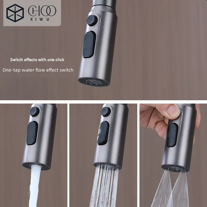 Light luxury brushed gold kitchen hot and cold faucets include water purifier 3-in-1 dishwasher splash-proof faucet pulling taps