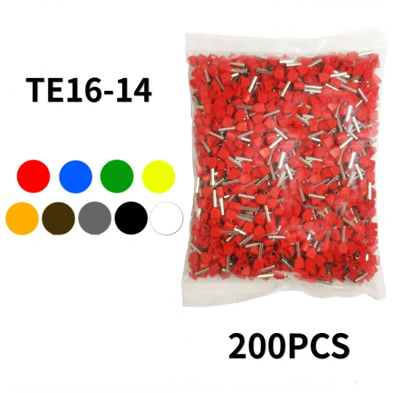 

200pcs/Pack TE16-14 Insulated Ferrules Terminal Block Double Cord Terminal Copper Insulated Crimp terminal Wires 2x4.0mm2