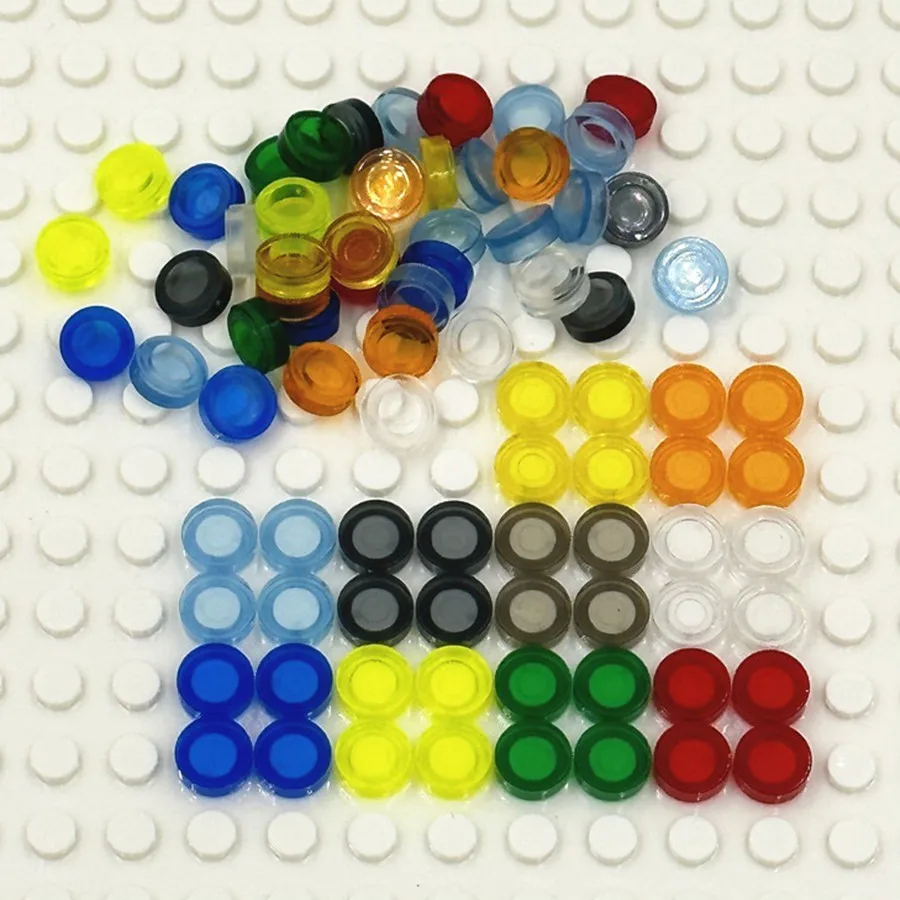 200PCS Transparent Colored FLAT Tile 1x1 Dots Round Bricks 35381 98138 MOC DIY Building Blocks Parts for Children Toys