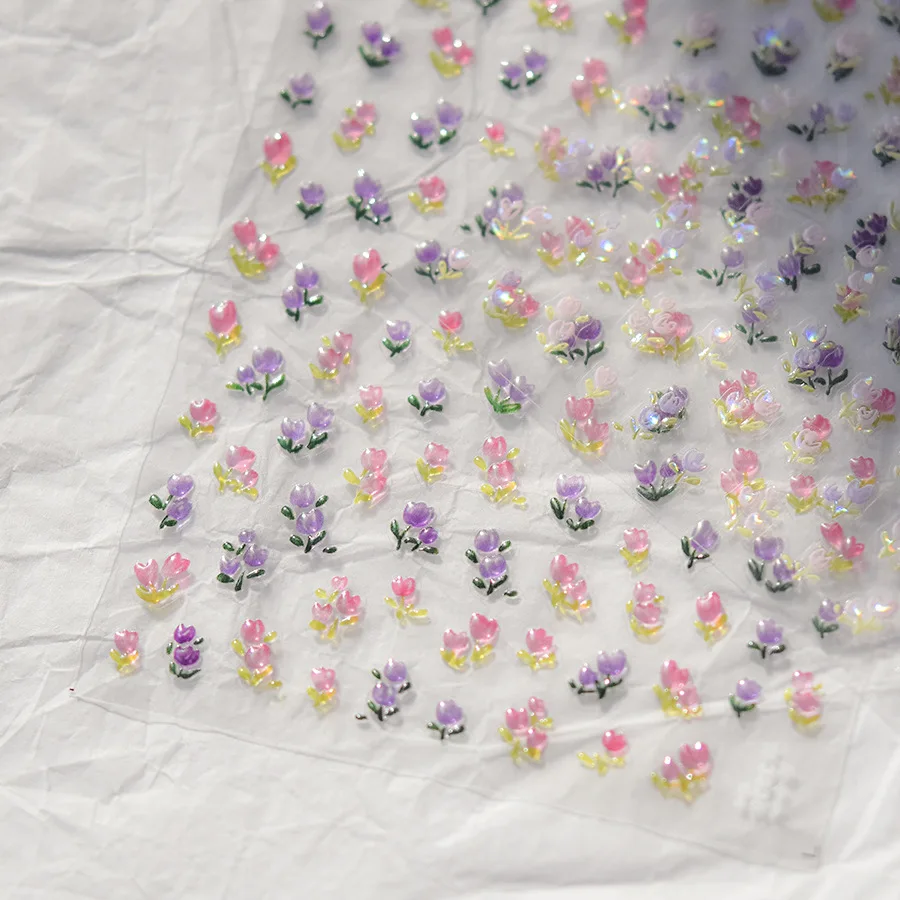 Pegatinas decorativas para uñas, 1 piezas, 5D, Kawaii, gelatina, tulipán, Concha, purpurina, margaritas, flor, calcomanías adhesivas, accesorios DIY