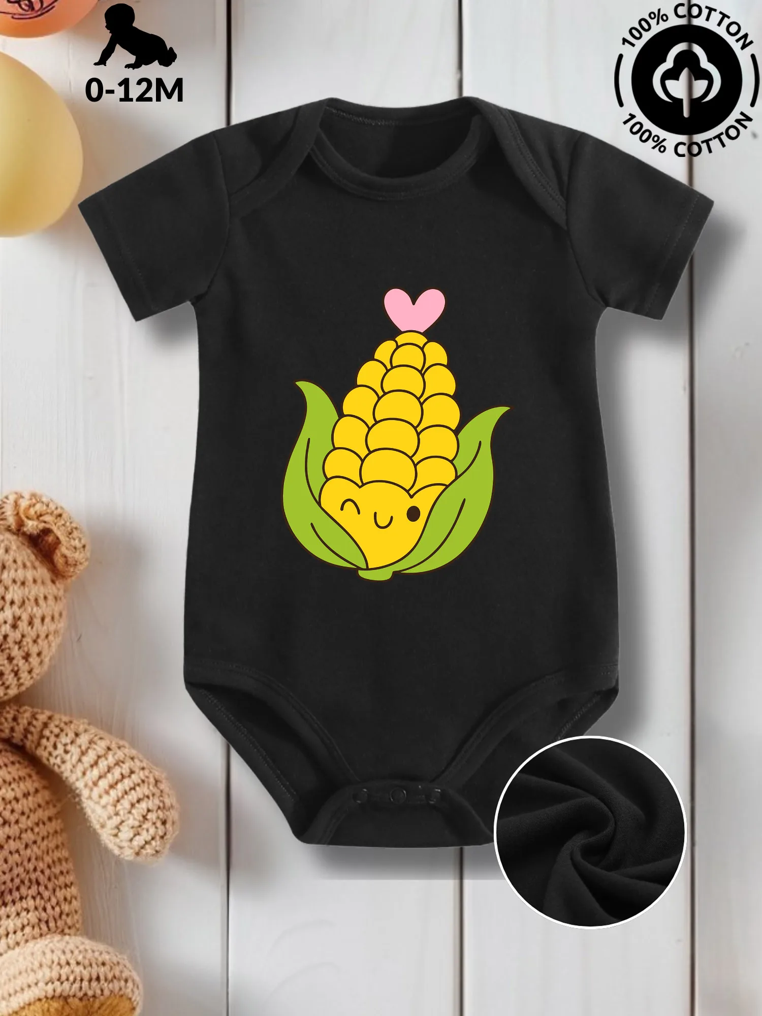 

Corn Cutie Unisex Baby Crawling Suit, Pure Cotton Skin Care Onesie, All-Season Wear Black Bodysuit 190GSM
