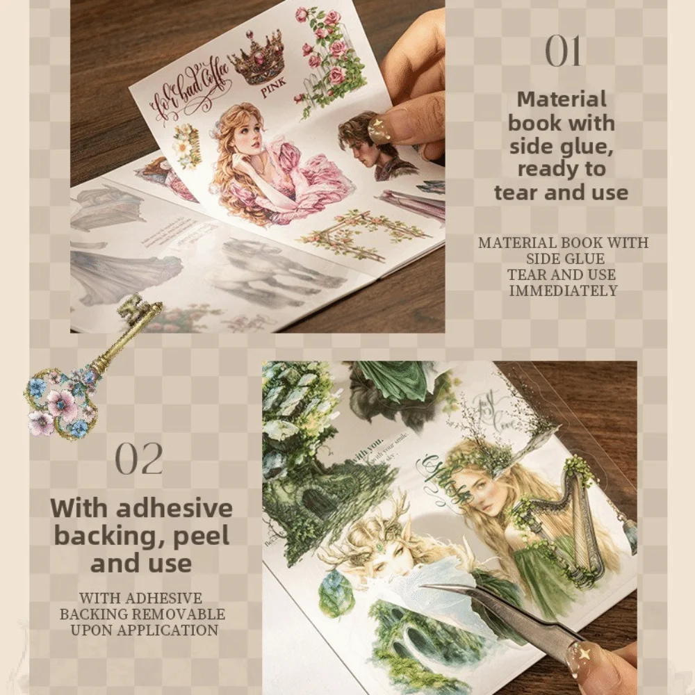 

Fairy Tale Series Pocket Sticker Book 18 Sheets Elegent Girls Scrapbook Stickers Die Cut PET & Paper Journal Stickers for Girls