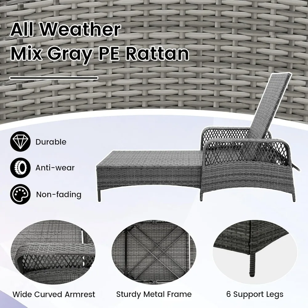 เก้าอี้พักผ่อนหวายกลางแจ้ง ปรับเอนได้ พร้อมเบาะรองนั่งและหมอน  เก้าอี้อาบแดดหวาย PE