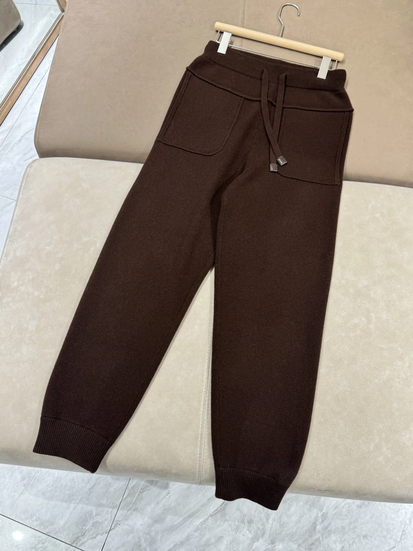 Cardigan tricoté en cachemire pour femmes, col à Double poche, fermeture éclair, pantalon, ensemble deux pièces à la mode