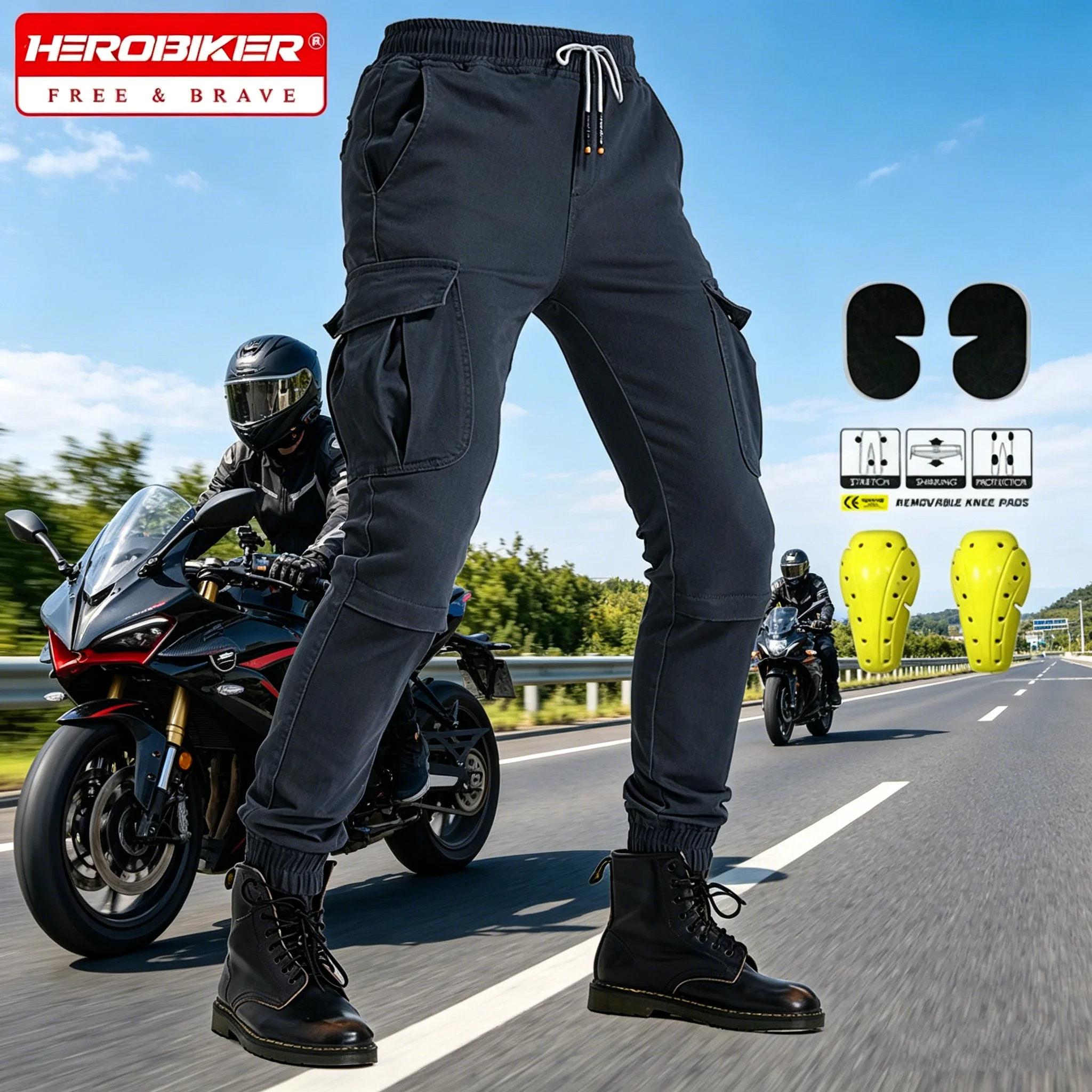 

Motorcycle Cargo Pants Motorbike Riding Pants Men Trousers Large Pockets Durable Protective Gear Motorcross For Outdoor Cycling