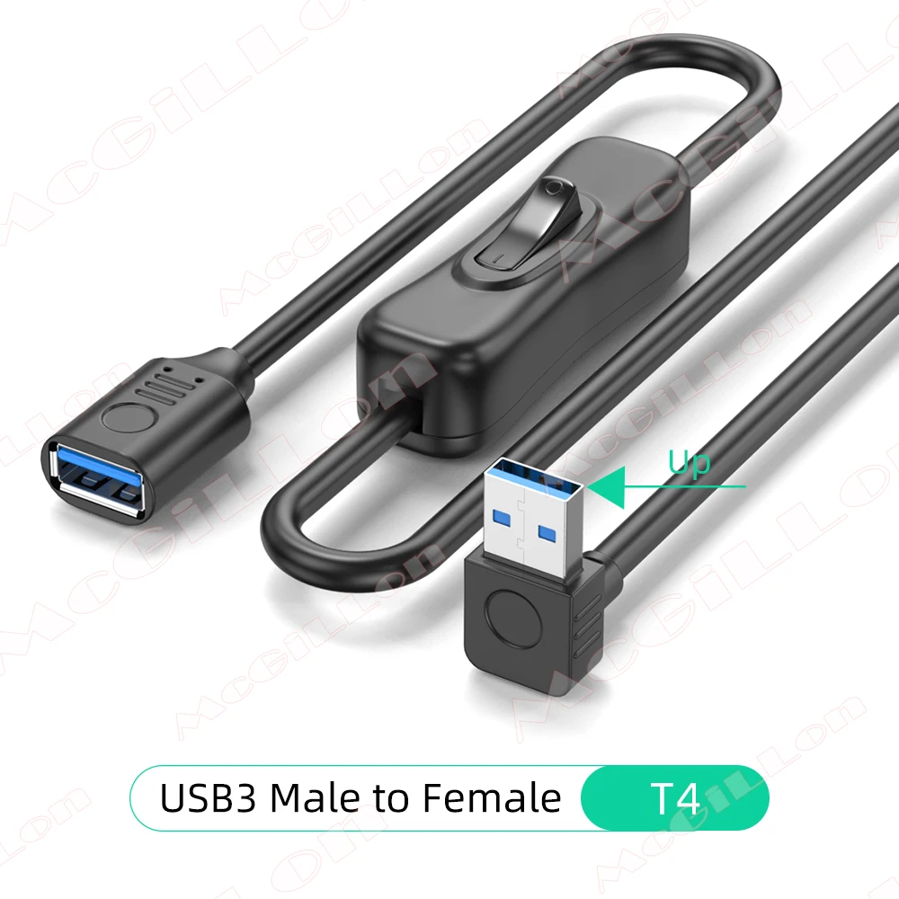 McGiLLon USB 3.0-Verlängerungskabel, Stecker auf Buchse, Verlängerungskabel mit EIN-AUS-Schalter für PC, USB-Lüfter, LED-Lampe, USB-Ladegerät, Netzkabel
