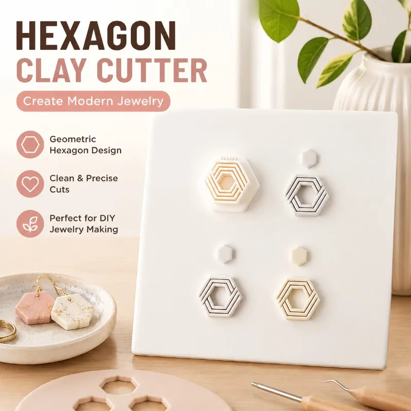 Creative Hexagon Polymer Clay Earring Molds Geometric Line Pattern Jewelry Pendant Cutters DIY Handcraft Tools for Making Unique