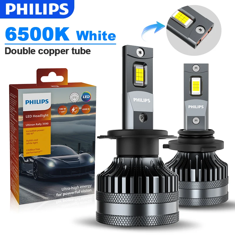 

180 Вт Philips Ultinon Rally 3590 Автомобильная лампа для фар H7 Led H1 H4 H11 9005 HB3 9006 HB4 9012 HIR2 Противотуманные фары 6500K Лампа высокой мощности