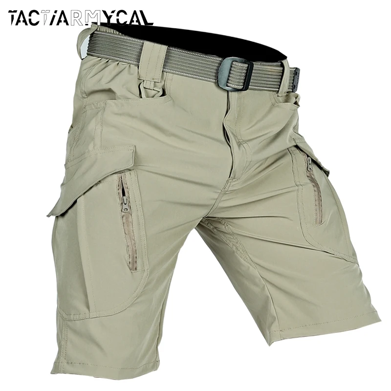 Summer Men Cargo Shorts Quick Dry Tactical Short Pants Multi-Pocket Shorts Men\'s Outdoor Hunting Fishing Knee Length Trousers