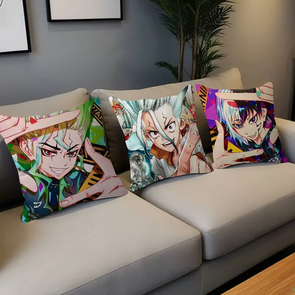 Anime DR STONE Cushion Cover Car Throw Pillow Case For Sofa Car Christmas Gift 40x40cm 45x45cm