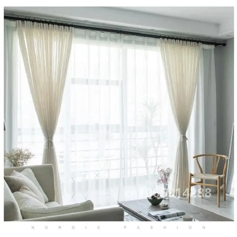 Modern  Japanese style linen curtain Thicken sheer curtains contracted bedroom wave window balcony tulle shading window screen