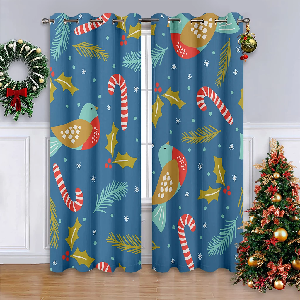 Curtains With Cartoon Christmas-Themed Prints, 100% Polyester; Festive Decorative Curtains For Children's Rooms;A Gift For Kids.
