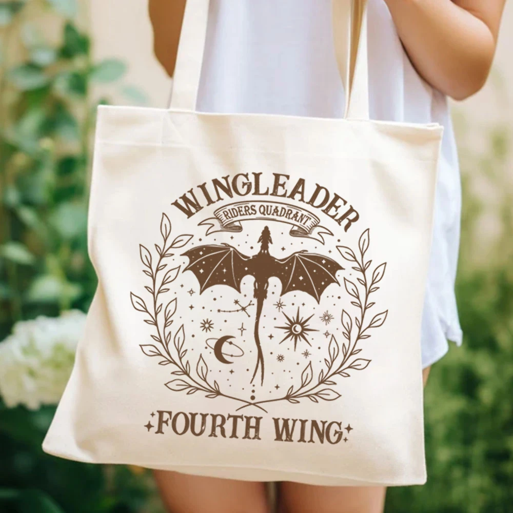 Fantasy Book Fourth Wing Tote Bags Riders Quadrant Basgiath War College Ladies Shopping HandBag Vintage Dragon Rider Book Lovers