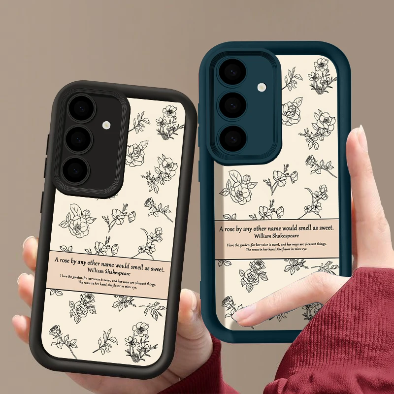 Lettering Rose Flower Case For Samsung Galaxy A54 A55 A56 5G A37 A15 A16 A26 A36 A17 A57 S21 FE S22 S23 S24 S26 S25 Ultra Cover
