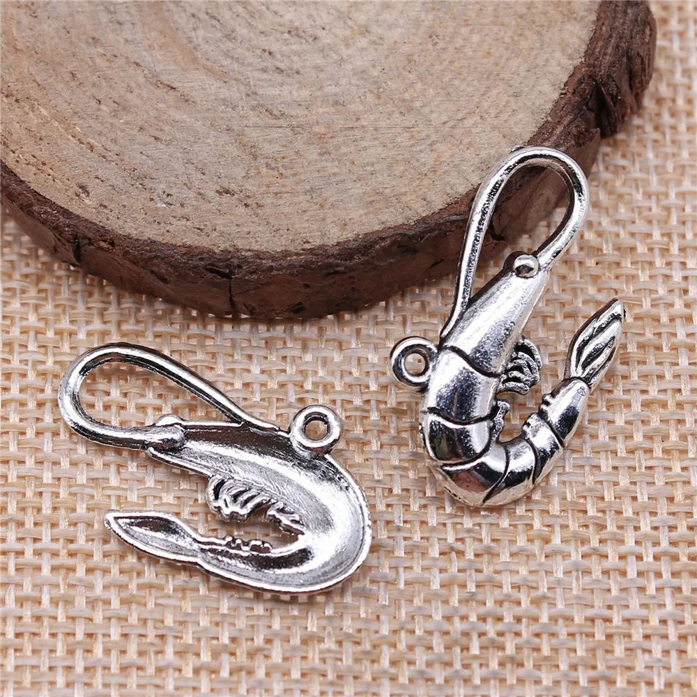 20pcs 28x15mm Shrimp Charms Antique Silver Plated Pendant Charms For Jewelry Making Jewelry Accessories