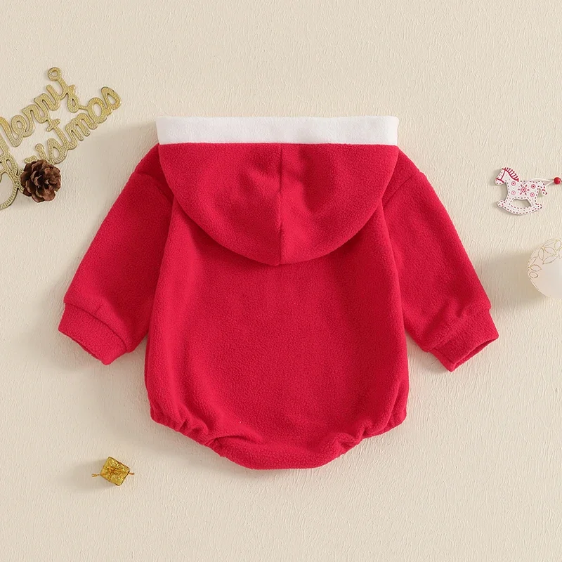 Baby Girl Boy Christmas Romper Classic Santa Embroidery Long Sleeve Hooded Bodysuit Newborn Playsuit Jumpsuit Baby Clothes