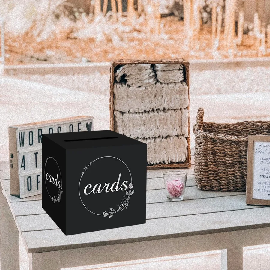 졸업식, 신부, 베이비 샤워, 생일, 장례식, 은퇴식, 결혼식, 티켓, 추첨용 블랙 및 실버 선물 카드 박스 1팩