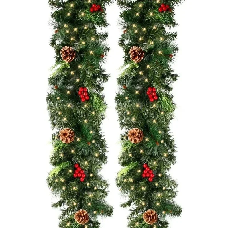 Christmas Garlands With Pinecones Red Berries Artificial Christmas Wreaths For Home Xmas Tree Stairs Door New Year Decoration