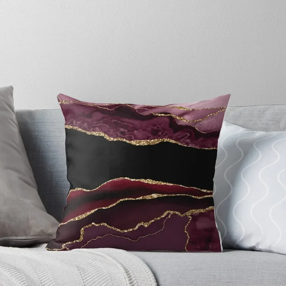 

Burgundy & Gold Agate Texture 11 Throw Pillow ornamental pillows for living room Sofa Cushions pillow