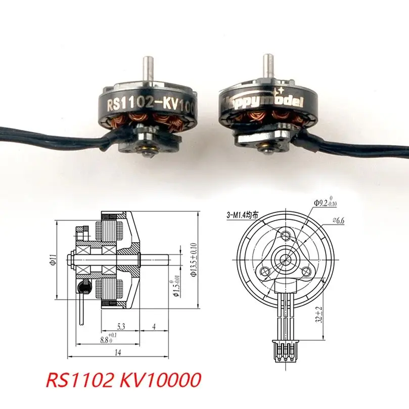 

HappyModel RS1102 1102 10000KV 13500KV 2S Brushless Motor 1.5mm Shaft 9N12P for Mobula7 O4 Micro RC FPV Racing Drone