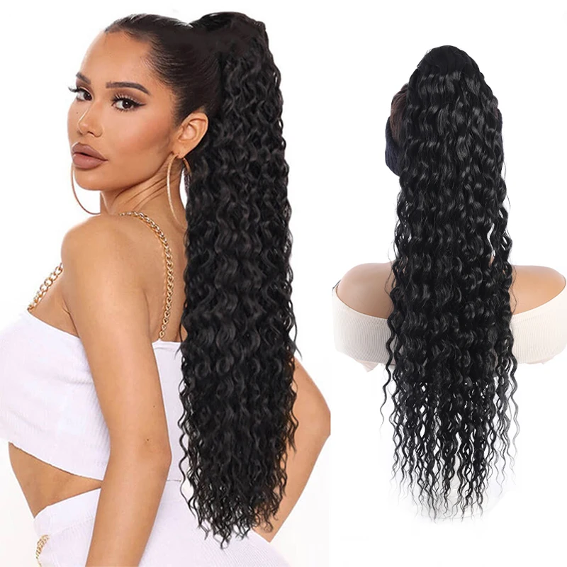 30 inch women's instant noodle roll drawstring ponytail wig synthetic ponytail wig fluffy natural Halloween daily use