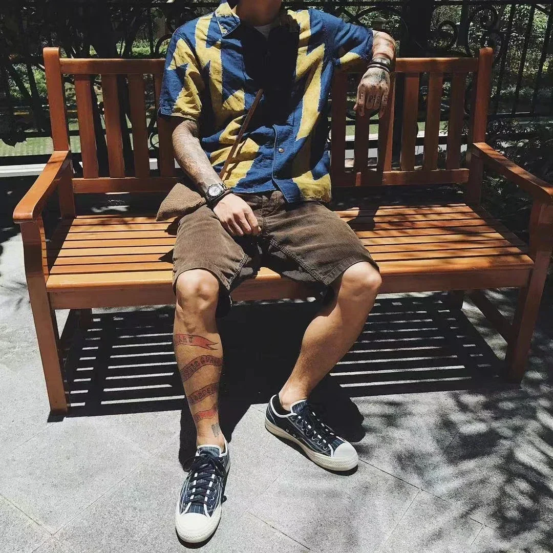 23SS FLUXUS03 Japanese Casual Loose Splashed Ink Corduroy Shorts for Men New Arrival