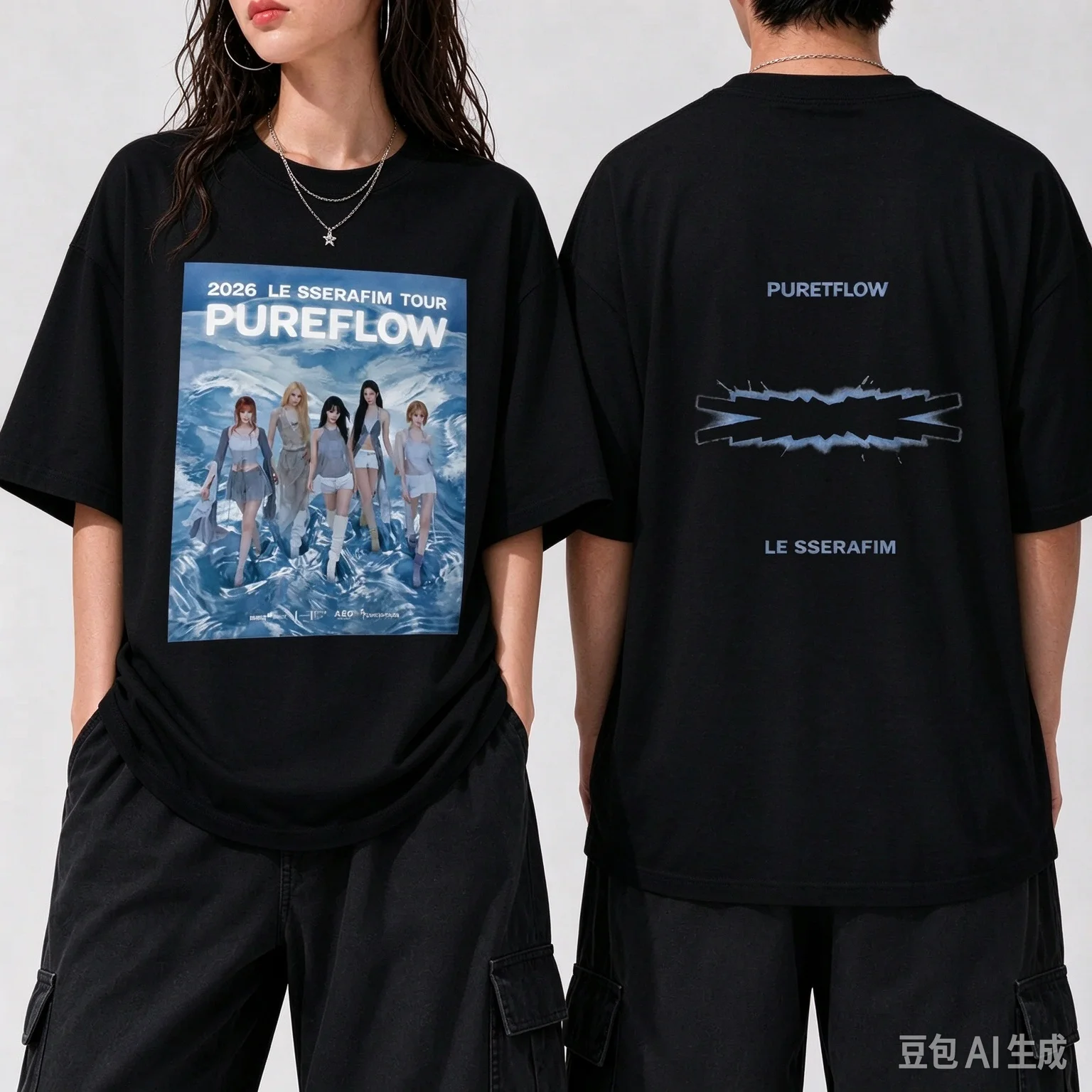 2026 LE SSERAFIM 2026 Pureflow World Tour Double Sided T-Shirt Kpop Concert Unisex Graphic Tee