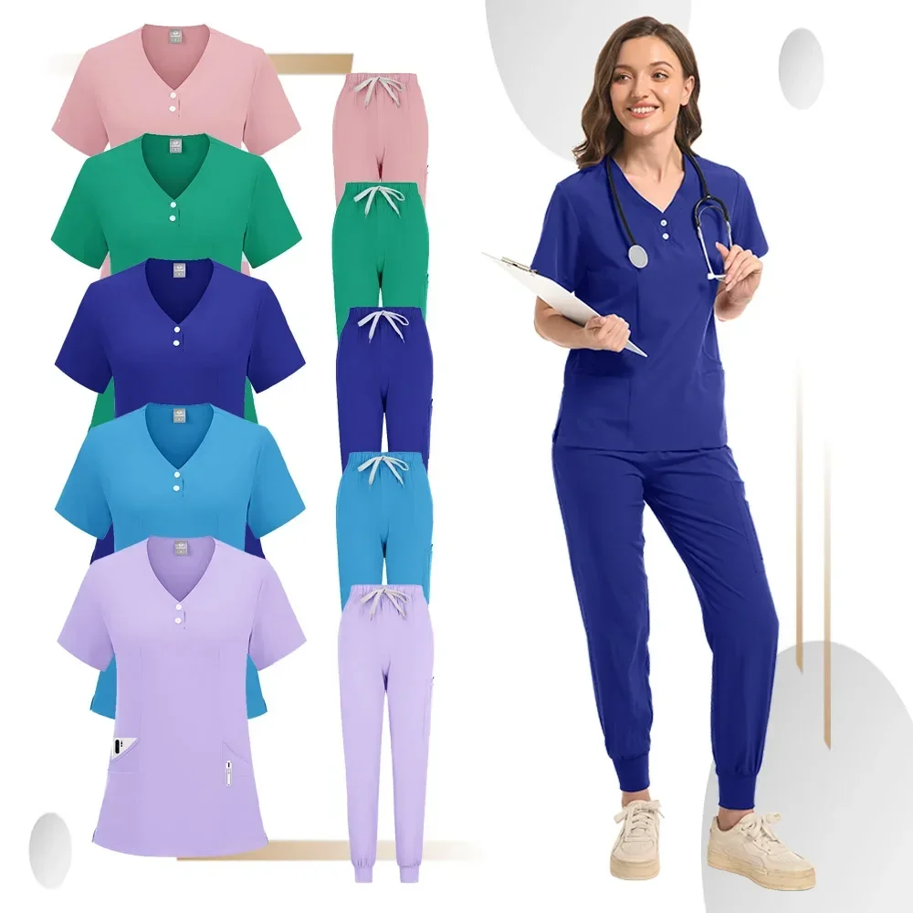 

Hospital pharmacy dental clinic work medical kit doctor and nurse women's wholesale casual short-sleeve V-neck jogger