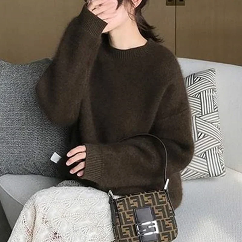 Kasjmier Trui Nieuw 2023 Herfst Winter Dames Pullovers Nep Mink Sweatesr Pullover Tops Oversized Vintage Gebreide Wilde Tops