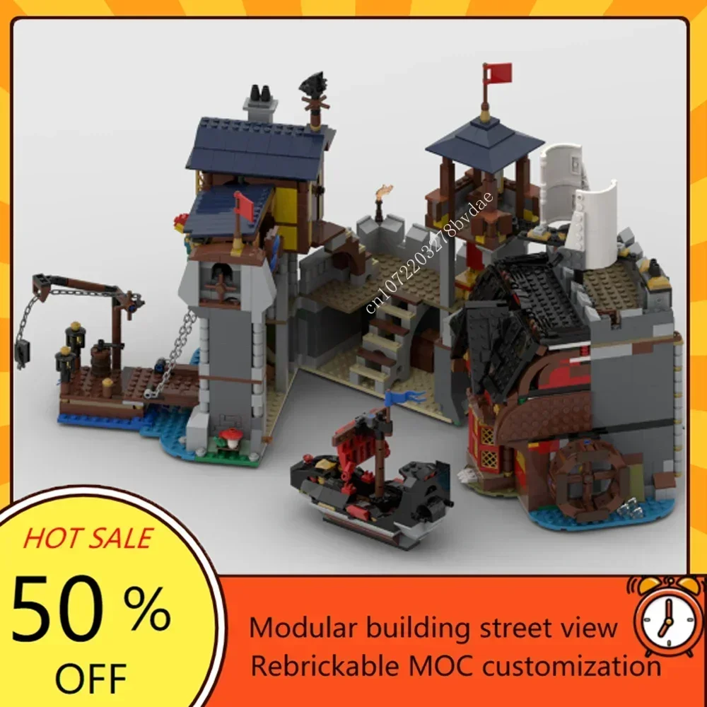 2284PCS Castle Port e Pirate Tavern MOC creativo medievale fortezza modello Building Blocks architettura assemblaggio giocattoli fai da te regali