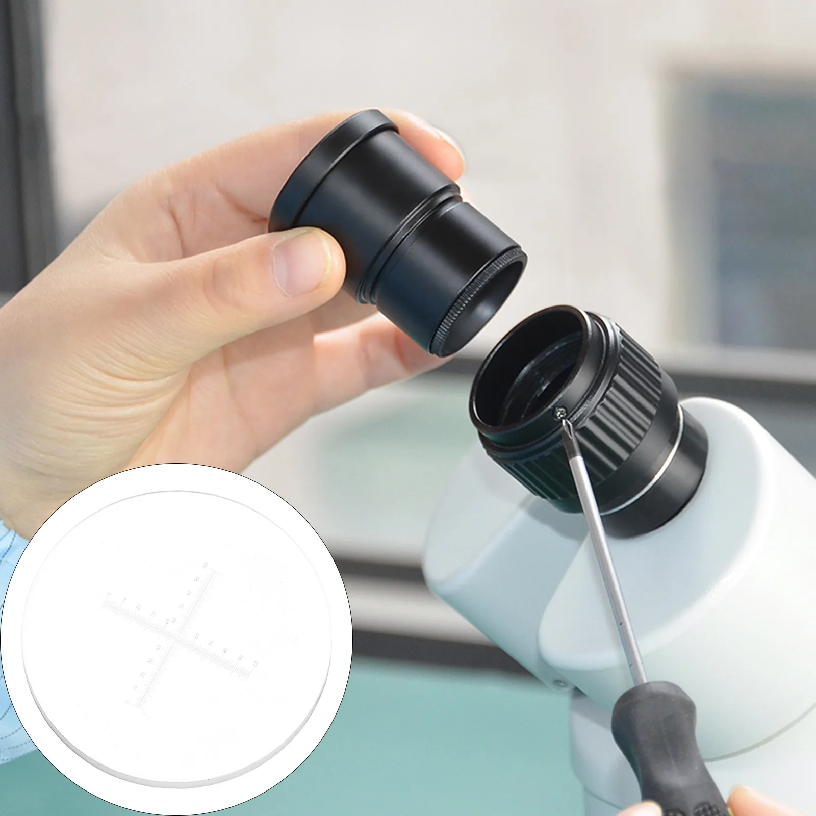 Precision Ocular Micrometer Microscope Micrometer Cross Eyepiece Type 10Mm X 10Mm Dual Scale 0.1mm Graduation for Microscope