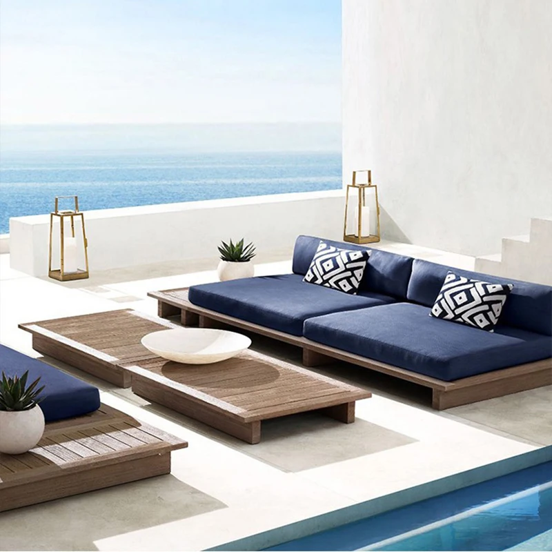 Outdoor Sofa High-end Teak Simple Outdoor Villa Hotel Anticorrosive Solid Wood Waterproof Furniture