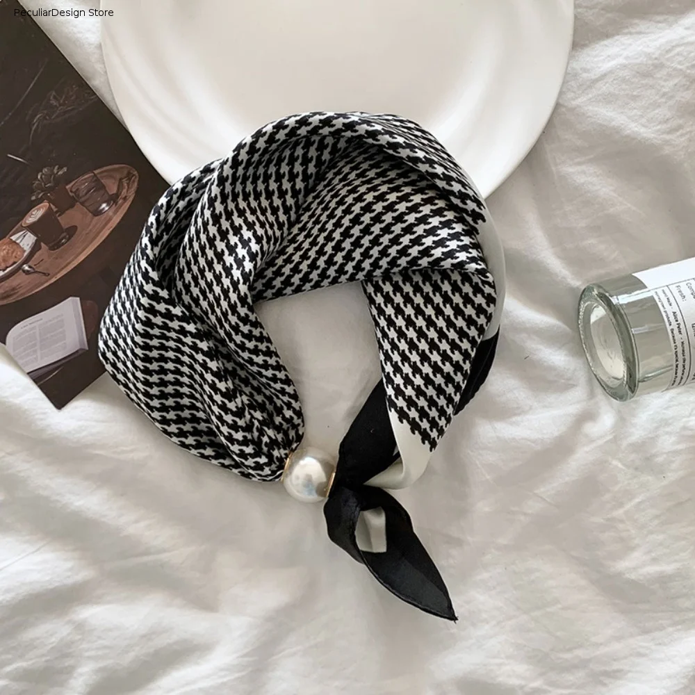 

Flower Pearl Magnetic Buckle Scarf Print Scarves Black White Stripe Polka Dot Scarf Scarf Accessories Clothing Accessories