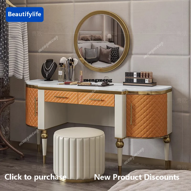 F85 European Jewelry Vanity Table Luxury Mid Century Bedroom White Dressing Table Mirror Desk Chair Penteadeira Trendy Furniture