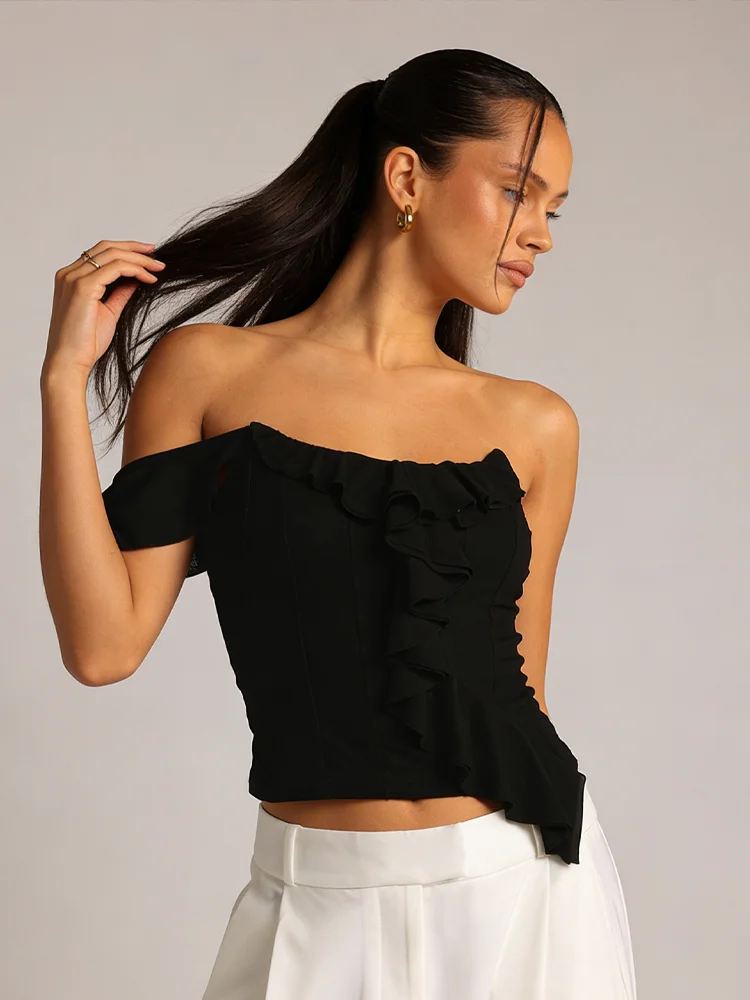 Nibber Classic Tank Tops Woman Sexy Fashion Irregular Ruffles Wrap Chest Off Shoulder Backless Hot Girls High Street Style Vests