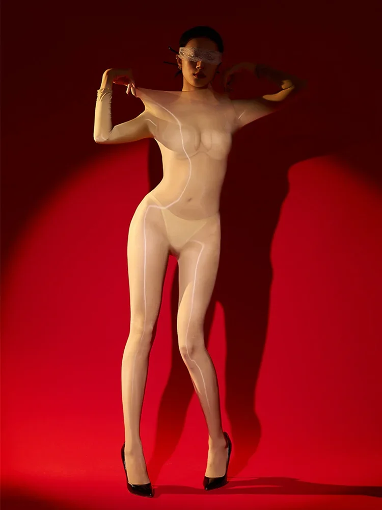 Donne sexy trasparenti trasparenti olio lucido body elastico aderente perizoma stretto tute color caramello body da cameriera cosplay senza soluzione di continuità
