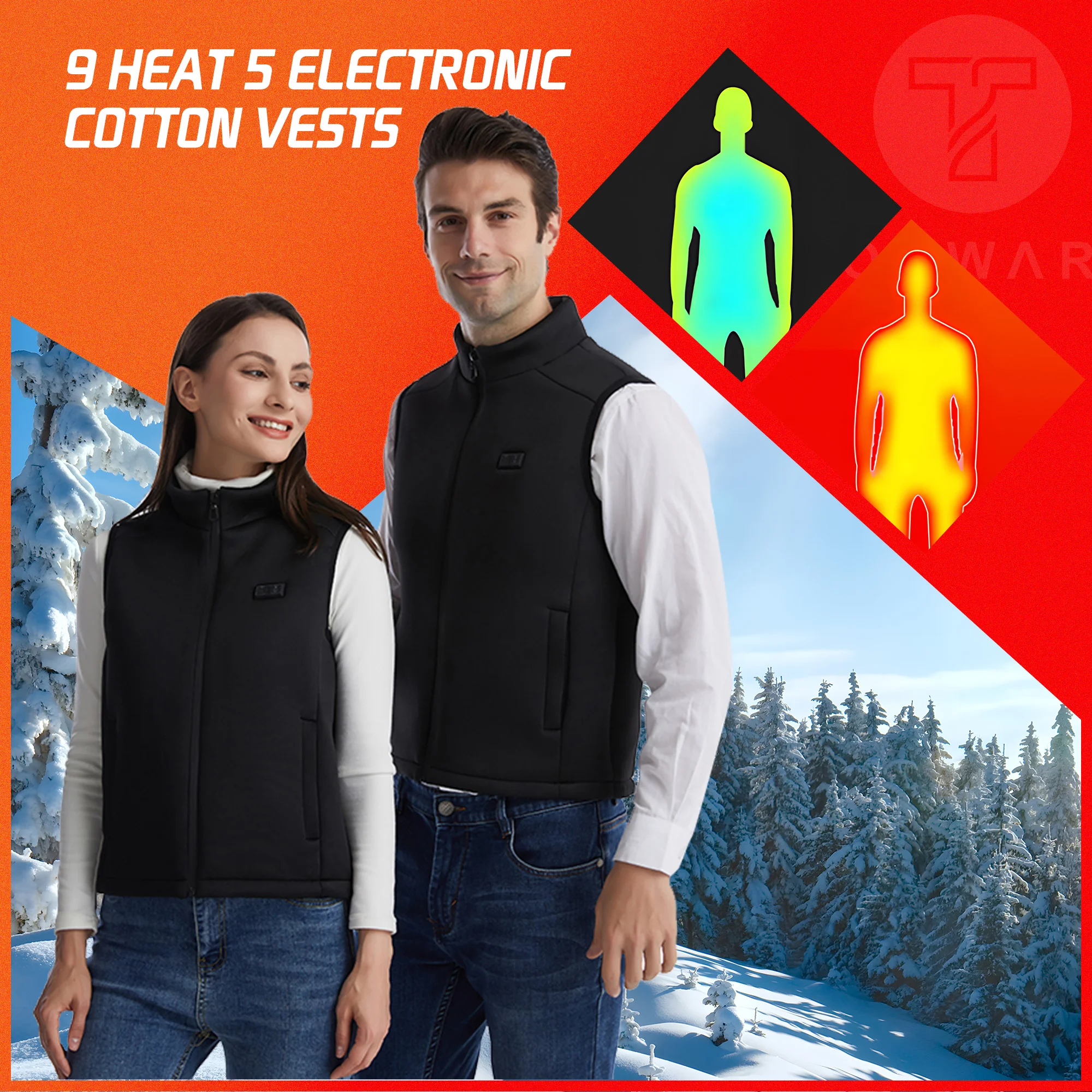 TODWARM Winter Heated Vest Warm men USB Areas Heated Electric Heating Jacket Body Outdoor Heating Pad Fish Hiking Heating Vest