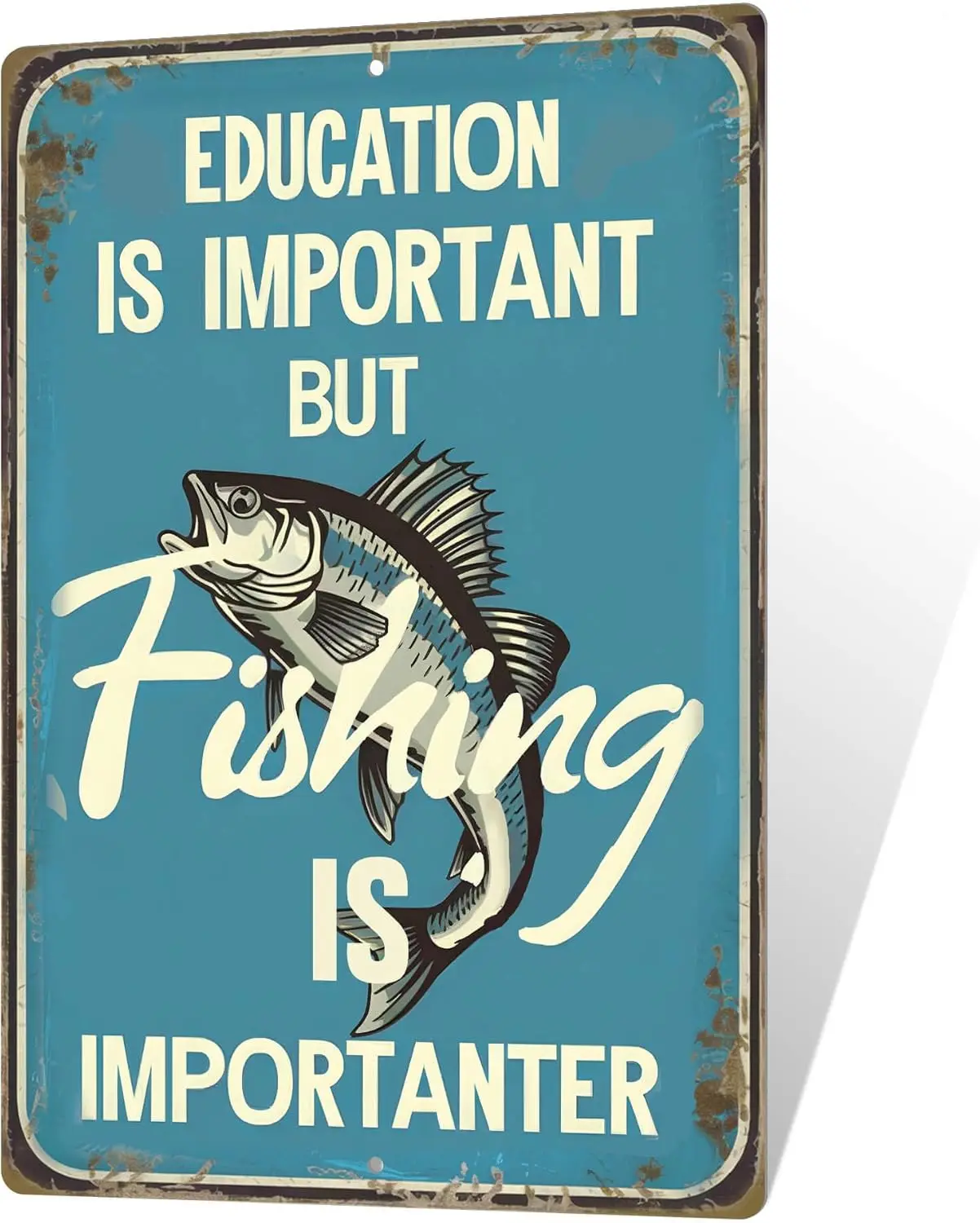 Putuo Decor Funny Fishing Sign Education Is Important But Importanter Metal Tin Signs Wall Gone For Lake House Man Cave