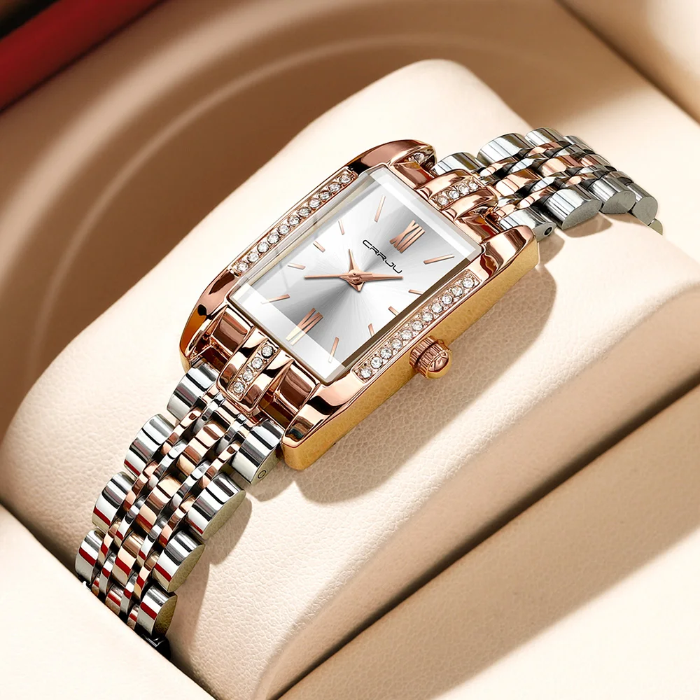 CRRJU Ladies Wristwatch Gold Diamond Watch Women Quartz Watches Luxury Stainless steel High Accuracy Waterproof Watches