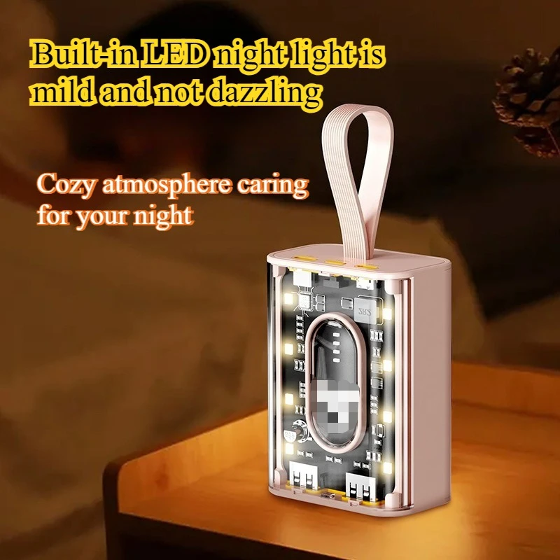 New 20000mAh Built-in Cable Power Bank with Small Night Light Illumination Portable Mobile Power Source