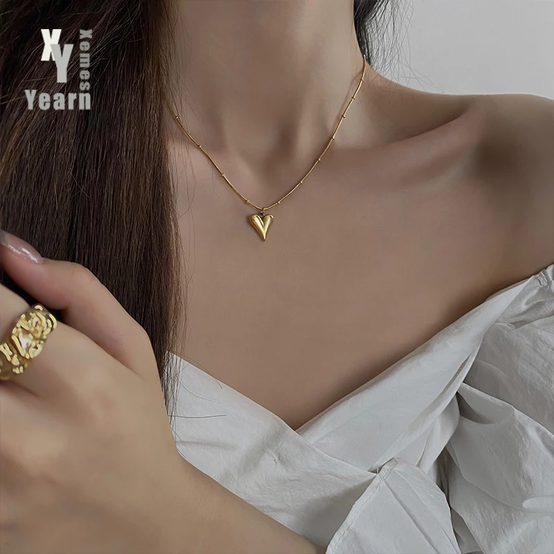 Classic Peach Heart Pendant Stainless steel Necklace Korean Fashion Jewelry Girl\'s Sexy Heart-shaped Clavicle Chain For Woman