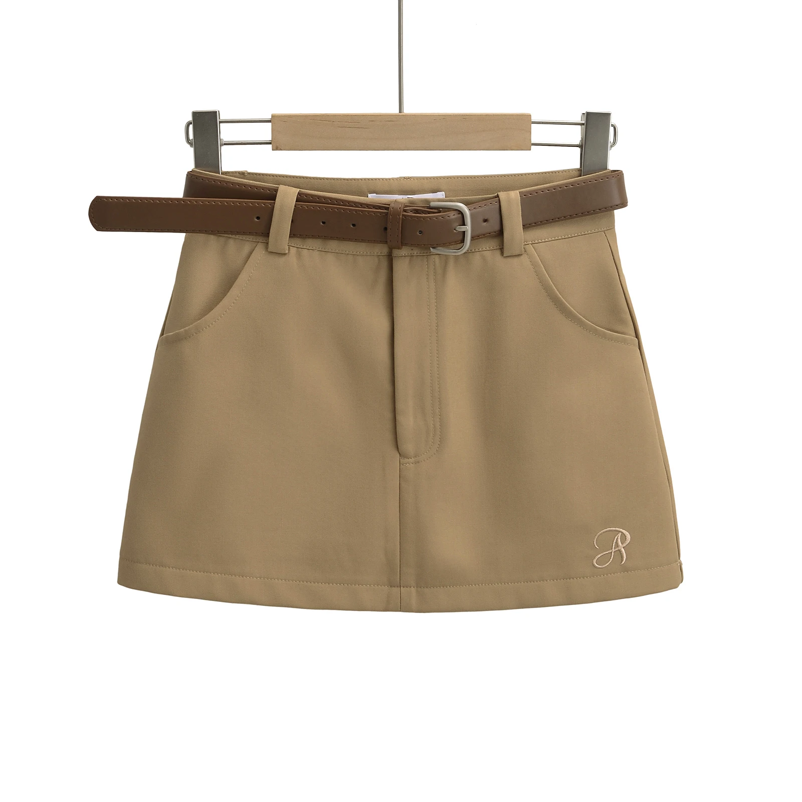 أزياء كورية نسائية صغيرة مع حزام ، تنورات بضائع كاكي ، ملابس كلاسيكية ، ملابس الشارع Y2K ، الصيف ،