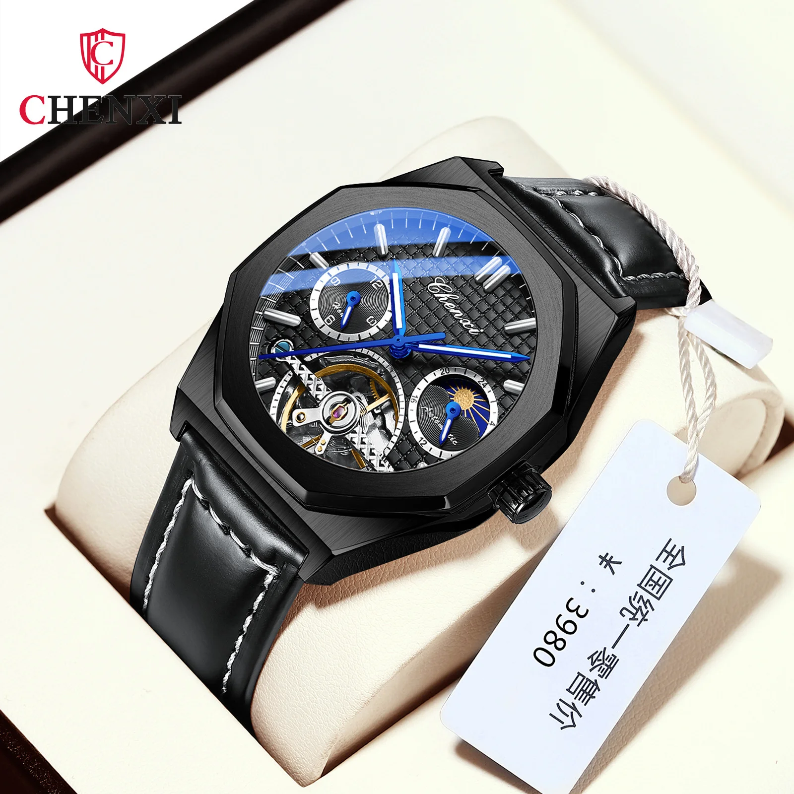 CHENXI 8814 Brand New High-end Flywheel Sun Moon And Stars Men\'s Waterproof Luminous Mechanical Watch