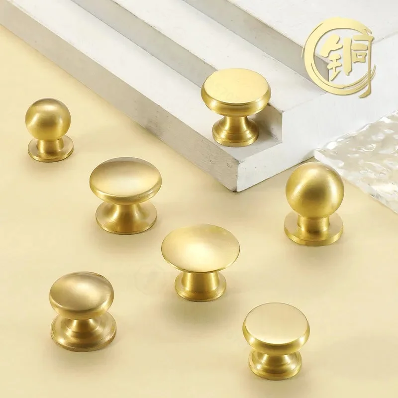 French Light Luxury High Grade Brass Cabinet Door Handle Pure Copper Casting Wardrobe Small Single Hole Drawer Knob